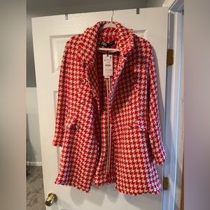 WOMENS ZARA EXCLUSIVE RED AND WHITE JACKET HOUNDSTOOTH